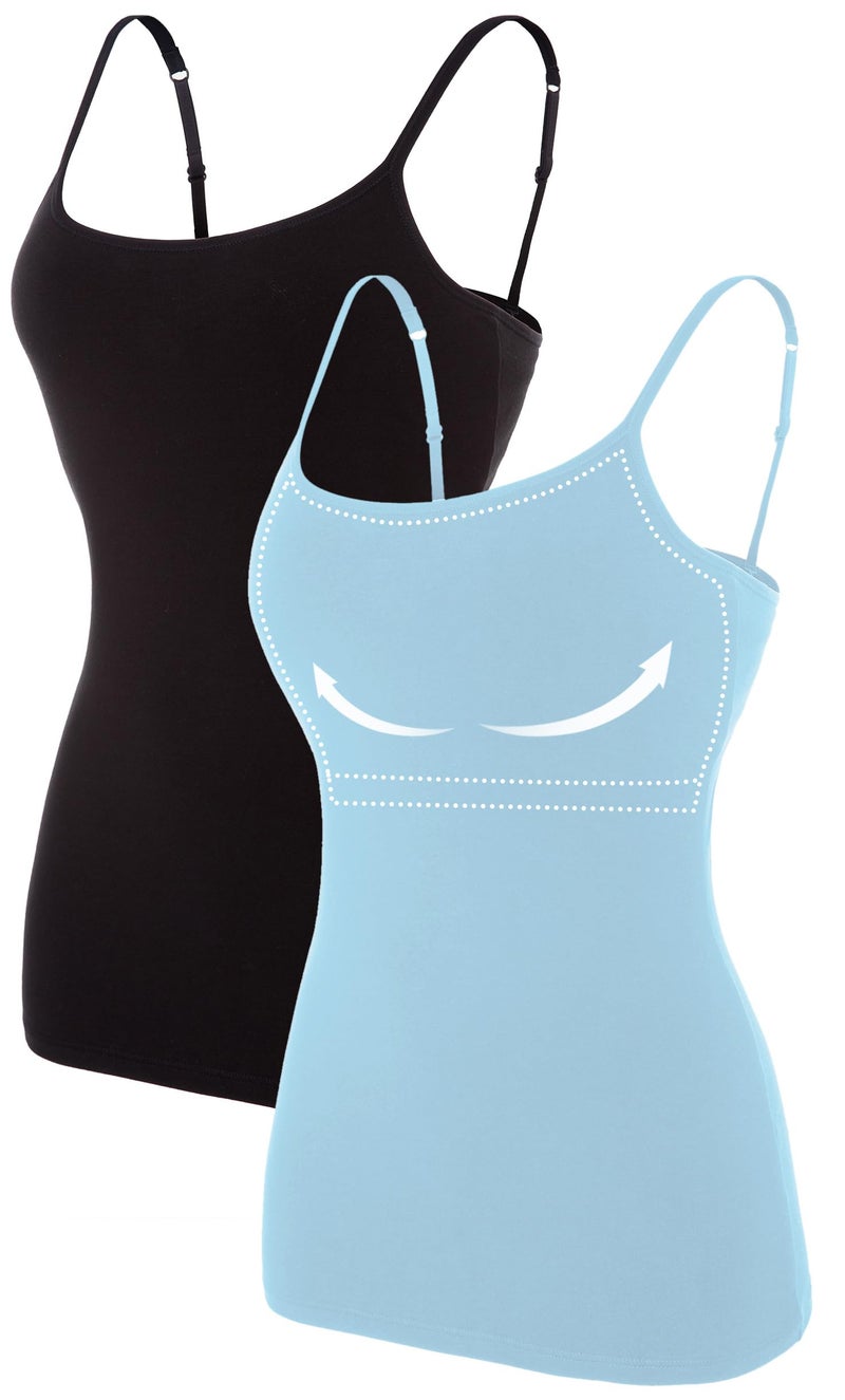 ATTRACO Womens Spaghetti Strap Camisole with Shelf Bra Tank Top Packs Blue Black S - Image 1